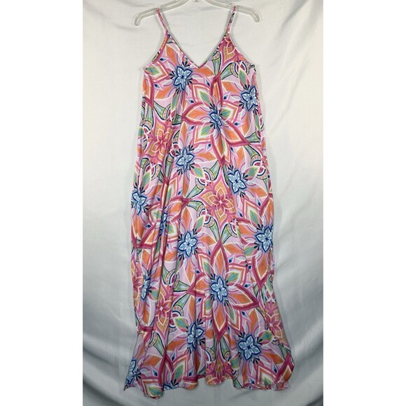 Van Winkle & Co Maxi Dress Side Seam Tropical Floral Beach Bright Colorful Sz S - Picture 4 of 9
